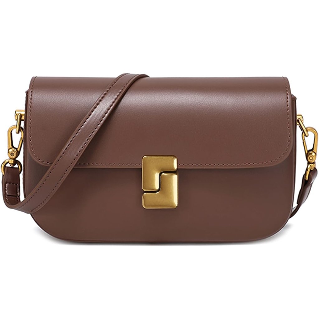Women's Coffee Leather Crossbody Bag With Removable Straps And Multiple Pockets
